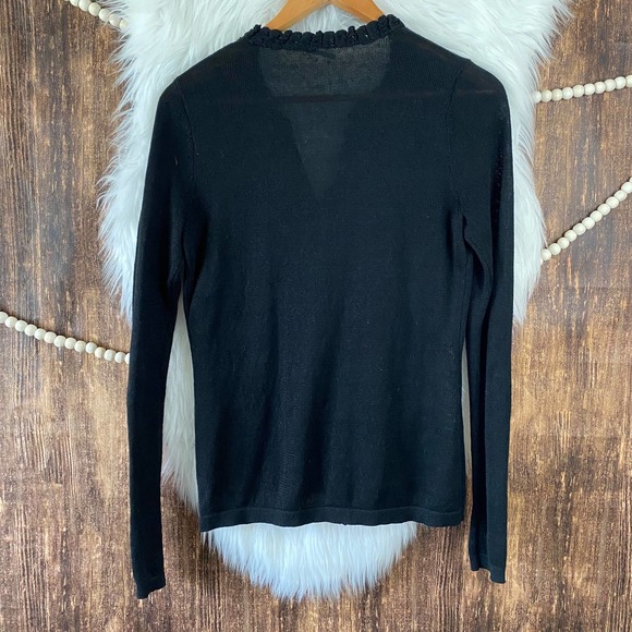 Elie Tahari | Black Linen Cardigan Ruffle Front - Picture 5 of 7